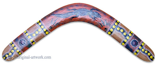 Aboriginal Dot Art Returning Boomerang, Hand Carved From Plywood
