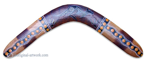 Aboriginal Dot Art Returning Boomerang, Hand Carved From Plywood