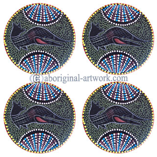 Aboriginal Wooden Coaster Set Of 4