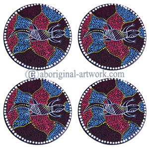 Aboriginal Wooden Coaster Set Of 4