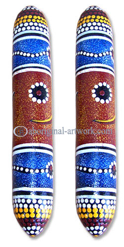 Aboriginal Dot Art Wooden Clap Stick Or Music Stick