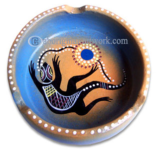 Terracotta Ashtray, With Aboriginal Dot Painted