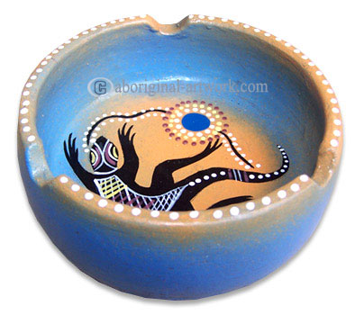 Terracotta Ashtray, With Aboriginal Dot Painted