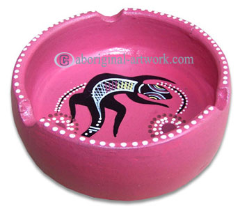 Terracotta Ashtray, With Aboriginal Dot Painted
