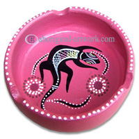 Terracotta Ashtray, With Aboriginal Dot Painted
