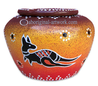 Terracotta Ashtray, With Aboriginal Dot Painted