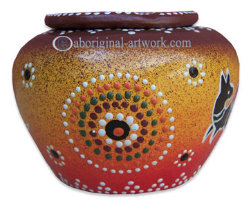 Terracotta Ashtray, With Aboriginal Dot Painted