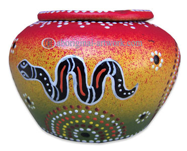 Terracotta Ashtray, With Aboriginal Dot Painted