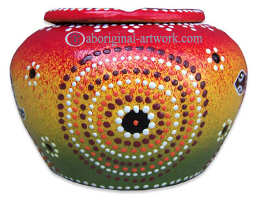 Terracotta Ashtray, With Aboriginal Dot Painted