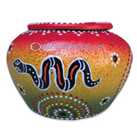Terracotta Ashtray, With Aboriginal Dot Painted