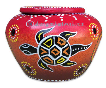 Terracotta Ashtray, With Aboriginal Dot Painted