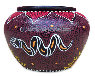 Terracotta Ashtray, With Aboriginal Dot Painted