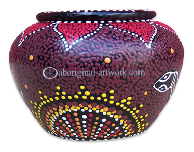Terracotta Ashtray, With Aboriginal Dot Painted