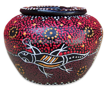 Terracotta Ashtray, With Aboriginal Dot Painted
