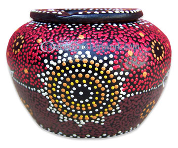 Terracotta Ashtray, With Aboriginal Dot Painted