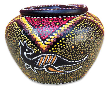 Terracotta Ashtray, With Aboriginal Dot Painted