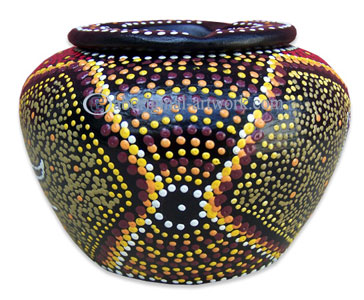 Terracotta Ashtray, With Aboriginal Dot Painted