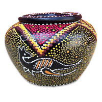 Terracotta Ashtray, With Aboriginal Dot Painted