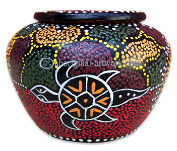 Terracotta Ashtray, With Aboriginal Dot Painted