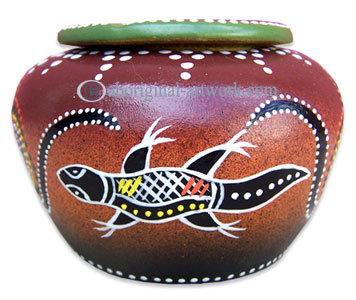 Terracotta Ashtray, With Aboriginal Dot Painted