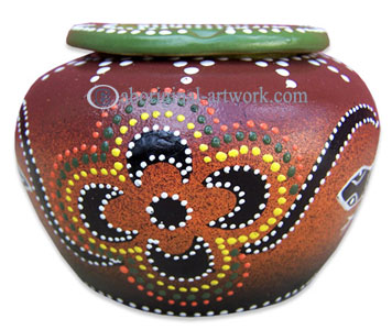 Terracotta Ashtray, With Aboriginal Dot Painted