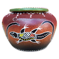 Terracotta Ashtray, With Aboriginal Dot Painted