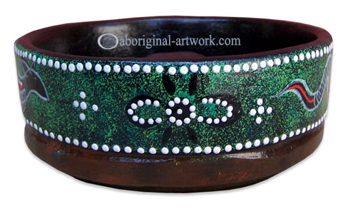 Terracotta Ashtray, With Aboriginal Dot Painted