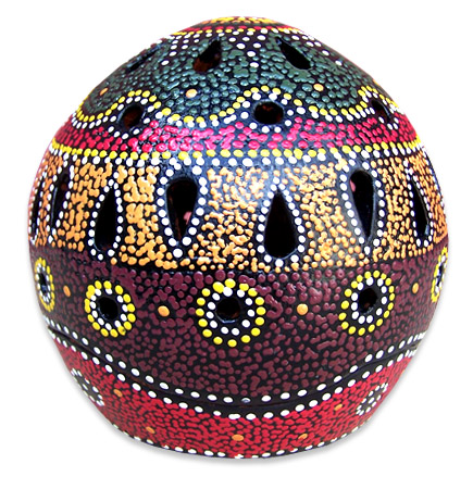 Terracotta Candle Holder With Aboriginal Dot Painted