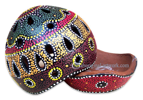 Terracotta Candle Holder With Aboriginal Dot Painted