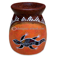 Terracotta Oil Burner With Aboriginal Dot Painted
