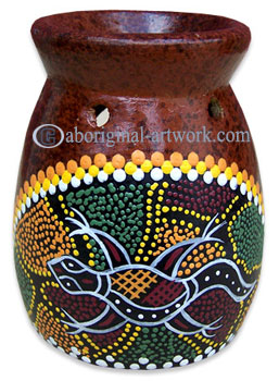 Terracotta Oil Burner With Aboriginal Dot Painted