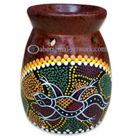 Terracotta Oil Burner With Aboriginal Dot Painted