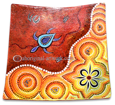 Terracotta Plate With Aboriginal Dot Painted