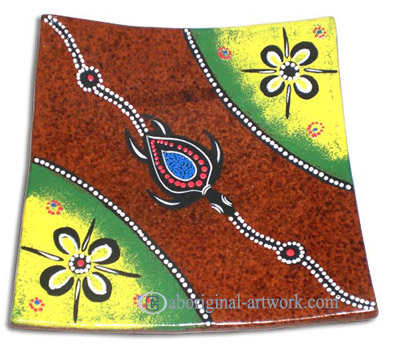 Terracotta Plate With Aboriginal Dot Painted