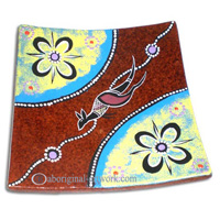 Terracotta Plate With Aboriginal Dot Painted