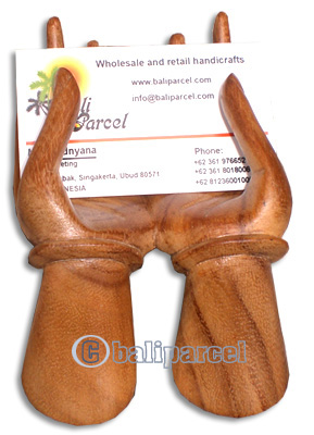 Wooden Hand Name Card Holder, Handcrafted From Suar Wood