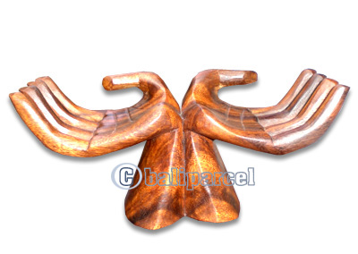 Wooden Hand Name Card Holder, Handcrafted From Suar Wood