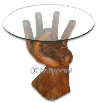 Wooden Hand Table, Handcrafted From Suar Wood, Included Glass 8ml
