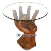 Wooden Hand Table, Handcrafted From Suar Wood, Included Glass 8ml
