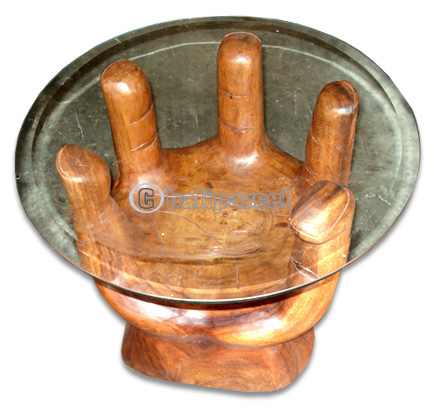 Wooden Hand Table, Handcrafted From Suar Wood, Included Glass 8ml