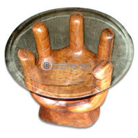 Wooden Hand Table, Handcrafted From Suar Wood, Included Glass 8ml