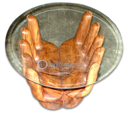 Wooden Hand Table, Handcrafted From Suar Wood, Included Glass 8ml