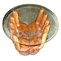 Wooden Hand Table, Handcrafted From Suar Wood, Included Glass 8ml