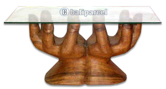 Wooden Hand Table, Handcrafted From Suar Wood, Included Glass 8ml