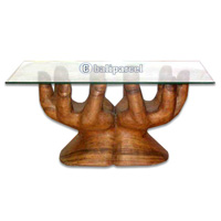 Wooden Hand Table, Handcrafted From Suar Wood, Included Glass 8ml