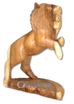 Wooden Lion, Hand Carved From Suar Wood
