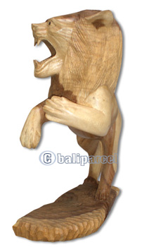 Wooden Lion, Hand Carved From Suar Wood