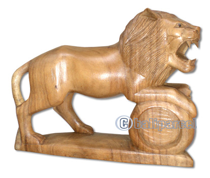 Wooden Lion, Hand Carved From Suar Wood