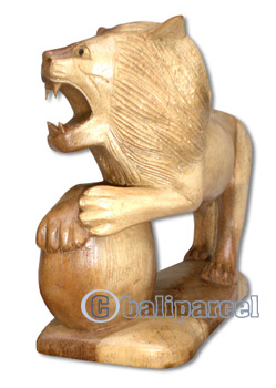 Wooden Lion, Hand Carved From Suar Wood