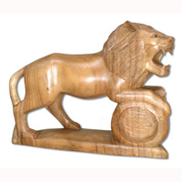 Wooden Lion, Hand Carved From Suar Wood